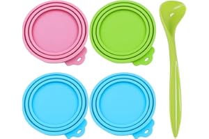 KLOP256 4 Stück Dosendeckel Katzenfutter, 6.5m/7.5m/8.5m Silikon Deckel für Dosen für Tierfutter, Tierfutter-Dosendeckel mit 1 Löffel für Katzen-und Hundefutterdosen Spülmaschinenfest