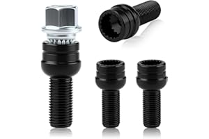 INGOODTLE 4 Boulons de Roue Antivol Noir M14 x 1.5 mm, Écrous de Roue Sécurisés en Acier Haute Résistance avec Clé de Sécurité, Protection Antivol pour BMW Audi VW Mercedes et Voitures Européennes