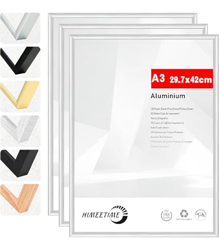 Lot De 2 Cadres Pliants Aluminium Format A3 (29,7x42 Cm) - Argent, Anti-Reflet, Fixation Murale Incluse - Pour Posters, Affiches - 12
