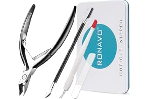 RONAVO Cuticle Trimmer Set - Includes Cuticle Nippers, Cuticle Pusher, Glass Nail File, Cuticle Cutter.Professional Cuticle Remove Kit Stainless Steel Extremely Sharp Cutter Pedicure Manicure Tool