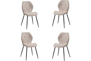 DEYARNA HOME Set med 4 moderna matsalsstolar, vadderade köksstolar, linnematstolar med metallben (kaki, diamantmönster)