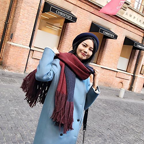 Sieye FASHION Shawl Scarf Imitation cashmere scarf,pure color tassel shawl,imitation cashmere scarf,double scarf air conditioner,Red wine dark grey,About 190*50cm