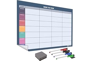 THE MAGNET SHOP WallTAC Planificador semanal de pared (594 x 420 mm) | Pizarra blanca adhesiva y reutilizable | 4 rotuladores pizarra blanca y borrador incluidos