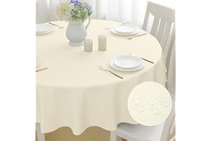‎MOSAYT mosayt Abwaschbar Tischdecke Rund 140 cm Leinenopti Tischdecken Beige Tischtuch Lotuseffekt Leinendecke Fleckschutz Tischwäsche für Esszimmer, Garten, Hochzeiten