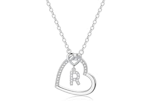 LIHELEI Collar para Mujer, S925 Plata A-Z - Colgante Inicial de Nombre con Piedras de Circonita de Corazón Collar para Mamá, Novia, Cumpleaños Navidad Aniversario día de San Valentín Regalo