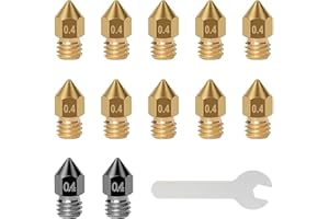 iMetrx 12PCS 3D Drucker Düsen MK8,2x 0,4mm Gehärtetem Stahl düsen +10x0,4mm Messing düsen + Schraubenschlüssel,für 3D Drucker Anycubic Mega/Creality CR-10/Ender