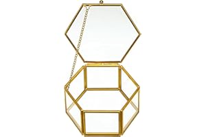 DRERIO Scatola di vetro, Porta gioie bagno Scatola in vetro e rame Geometrica Esagonale Decorativa porta fedi matrimonio per Riporre e Esporre Gioielli Collane