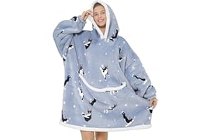 Wenlia Sherpa Hoodie Sudadera Manta, Manta Extragrande con Estampado Sherpa para niñas Mujeres, Sudadera con Capucha de Franela de Doble Capa, súper Suave y cálida Regalo para Madre e Hija