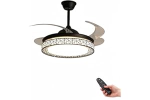 ONSSI Ventilador de Techo con Luz Led 66W,Φ107cm Con Control Remoto Regulable y Cambiar Color,Invisible Ultra Silencioso y Palas Retráctiles 6 Velocidad,Ventilador para Salon,Dormitorio (Negro)