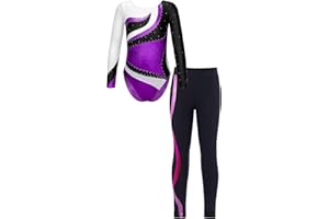 Jowowha Kinder Turnanzug Gymnastikanzug Mädchen Ballettanzug Langarm Ballettbody mit Leggings Sport Training Wettkampf Dancewear