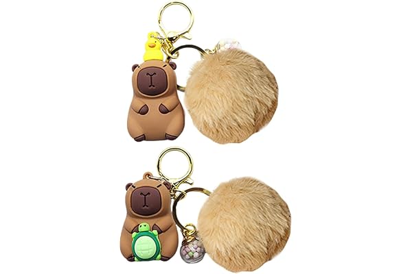 HORREX 2 stycken Capybara nyckelringar, nyckelring, söt capybara gosedjur, väska, berlock, mobiltelefonhänge, söt nyckelring, djurfigur, plysch, följeslagare, gosedjurhänge