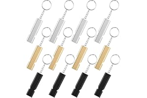 YANJINGHE 12 Piezas Silbato Supervivencia, Silbato Emergencia, Silbato Arbitro, Aluminio Silbato de Los Entrenadores con Llavero para Entrenador, Senderismo, Camping, Entrenamiento (Dorado, Plateado, Negro)