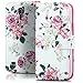 Produktbild Saxonia Tasche Samsung Galaxy S4 Mini Hülle Flip Case Schutzhülle Handytasche mit Kartenfach Motiv Blumen / Rosen Weiß