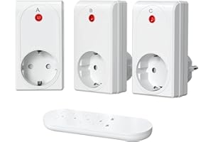 SURNICE Funksteckdosen mit Fernbedienung, 2000W Steckdosen mit Fernbedienung, 80m Reichweite Funkschalter set 3+1, Funkschalt Selbstlern-Funktion für Feiertagsdeko, Programmierbar und Erweiterbar