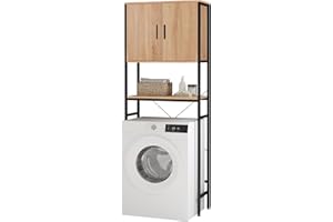 ‎EUGAD EUGAD Waschmaschinenschrank, Waschmaschinenregal Regal über Waschmaschine Toilette, Toilettenregal mit Schrank Verstellbarer Ablage, Badregal aus Holzwerkstoff Metall, 64,5x170x27 cm