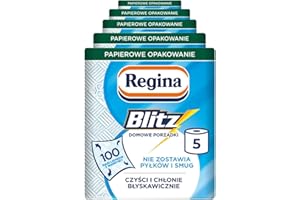 ‎REGINA Regina Blitz Ręczniki do Porządków Domowych, 5 Rolek po 100 Listków, 3-Warstwowy Ręcznik Papierowy, Maxi Listki, Opakowanie Papierowe, Certyfikat FSC, Czysta Celuloza, Atest NIZP-PZH