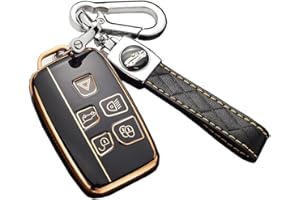 ontto Car key fob cover fit for Land Rover Defender Discovery Evoque LR4 Range Rover Sport Jaguar 5-Buttons Smart Key case TPU Key Shell Key Holder keychain Accessories Black A