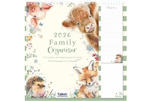 PRECIOUS LONDON 2026 Family Organiser Month to View Calendar, Hanging Memo Pad with Shopping List, Notepad, Five Columns for Organising Family Planner - ANIMAL (Design No. 3)