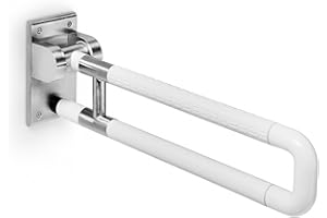 BRICOK Maniglione di Sicurezza da Muro, Maniglione Ribaltabile, Maniglione per Disabili e Anziani, Acciaio Inox, Lunghezza 60 CM, Bianco