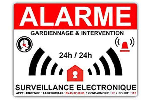 Autocollant.fr - Stickers Alarme Maison - 8 x 6 cm - PVC - Sécurité/Avertissement