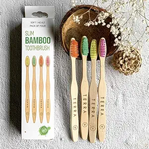 Terrabrush - Happy Mouth Happy Earth Slim Bamboo Toothbrushes Pack of 4 Soft Bristles (Multicolor) Adult (Pack Of 4)