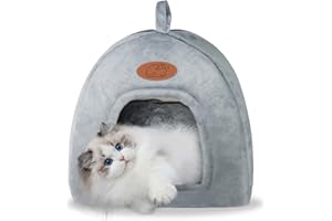 SUQURTOM Katzenhöhle Katzenbett, Waschbares Katzenhaus Haustierbett, Weiches Komfort Zelt Katzenstreu Bett, Warme Katzenhöhle Beruhigendes Bett für Katzen und kleine Hunde Schlafen (Hellgrau)