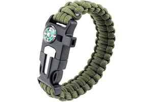 MansWill Survival Bracelet, 5 in 1 New 7 Core Paracord Emergency Sports Wristband Gear Kit Waterproof Compass, Rescue Whistle, Fire Starter Multi-Tool Wilderness Adventure Accessories