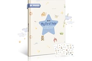 PRINTARA Baby Memory Book for Boys – Boho Design, 84-Page Hardcover Keepsake Journal for First Year, Milestone & Photo Album, Ideal Baby Shower or Newborn Gift, Star