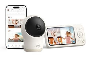 eufy Baby Monitor C10 med 2K HD-kamera, 4,5-tums skärm, panorerings- och lutningsfunktion, 4x zoom, nattseende, hybrid WLAN/offline, 12 timmars batteritid, rörelse- och ljudlarm (renoverad)