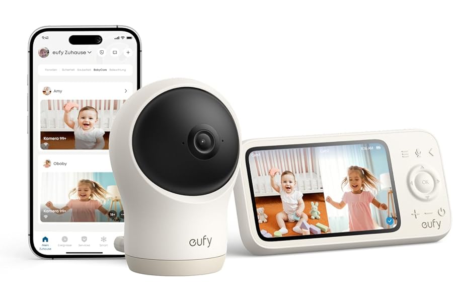 eufy Babyphone C10 mit 2K HD Kamera, 4,5" Display, Schwenk‑Neige‑Funktion, 4× Zoom, Nachtsicht, Hybrid WLAN / Offline, 1