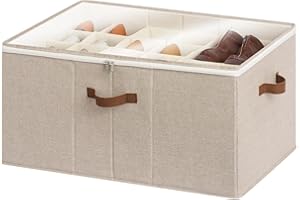 StorageWorks Shoe Organiser, Fits up to 24 Pairs, Extra Large Fabric Shoe Storage Box with Lid, Shoe Storage for Inside Wardrobe, Shoe Organiser with Adjustable Dividers, Mixing of Brown & Beige