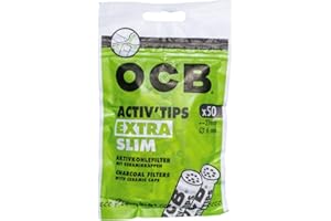OCB 18571 ActivTips Lot de 20 sachets de 50 sachets de 50 filtres à charbon actif extra slim 6 mm avec capuchon en céramique