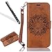 Produktbild Leeook für Samsung Galaxy S7 Hülle Lederhülle Retro Elegant Kreative Braun Mandala Blume Geprägt Embossed Muster Entwurf Pu Leder Wallet Case Etui Brieftasche Ledertasche mit Handschlaufe im Bookstyle Cover Schale mit Ständer Standfunktion Protective Etui Karten Slot und Magnetverschluss Flip Case-Mandala Brown