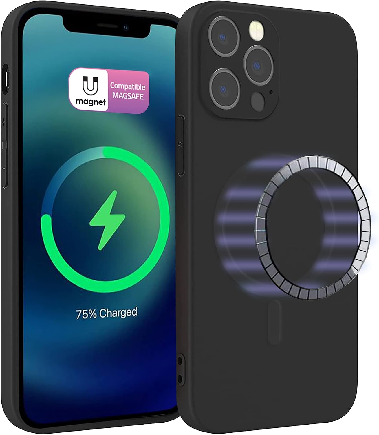 ICOVERI Funda Silicona Magnética para iPhone 13 Pro, Compatible con Magsafe, Imanes Incorporados, Prueba de Golpes, Antiarañazos, Protección cámara. Carcasa Silicona Colores (iPhone 13 Pro, Negro)