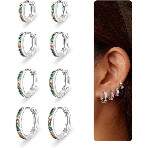 Hypoallergene sterling zilveren creolen voor dames en heren - 14 karaat echt goud verguld - kleine Huggie creolen - Stapelset voor meerdere piercings, klein, niet