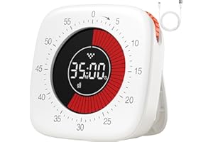 DEALSWIN Wizualny timer z możliwością ponownego ładowania – cyfrowy miernik krótkoterminowy z 4 trybami alarmu, ulepszone 60 minut odliczania i odliczanie, dla dzieci, do nauki, pracy dorosłych, kuchni