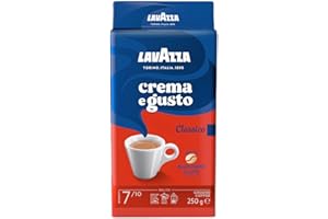 Lavazza, Crema e Gusto Classico, Natural Ground Coffee, Ideal for Italian, Filter and French Coffee Maker, with Aromatic Notes of Spices, Arabica and Robusta, Intensity 7, Dark Roast, 250 g