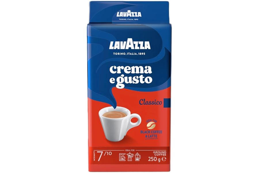 Lavazza, Crema e Gusto Classico, Café Molido Natural, Ideal para Cafetera Italiana, de Filtro y Francesa, con Notas Aromática