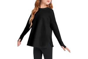 Haloumoning - Girls Athletic Shirts Long Sleeve Quick Dry Gym Yoga Tops with Thumb Holes 5-14 Years