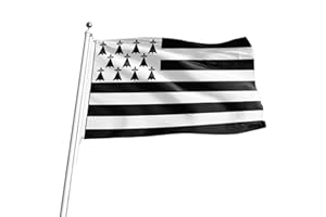 Hollylife Drapeau de la Bretagne 150 x 90 cm avec 2 œillets Métalliques Grand Drapeau National Breton Flag Fanion Tissue Parfait Pour Les Festivals, Manif, Decoration Extérieur du Jardin