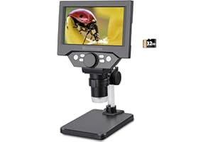 Koolertron Microscope Numérique 5,5 Pouces Écran HD 8 Mégapixels 1-1000X Zoom USB avec 8 LED Lumière Réglables et Batterie Rechargeable LCD pour Enfants Adultes Étudiants