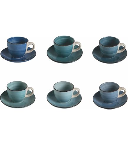 Set Da 4 Tazzine Da Espresso Con Piattino Lenox Blue Bay In Porcellana Blu, Lavabili In Lavastoviglie E Adatte Al Microonde - 4