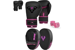 Islero Boxing Gloves And Pads Set Focus Pads Mitts Hook And Jab Hand Target Strike Shield Training Sparring MMA Martial Arts Muay Thai Kickboxing Karate Men Women