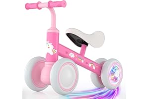 Lilian&Gema Colorful Lighting – Draisienne pour bébé de 1 an, garçons et filles, 12 à 24 mois, vélo d'équilibre sans pédale, 4 roues avec siège souple, premier vélo pour tout-petit, cadeau de 1er