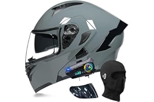 ACLFFSHOP Bluetooth Modulable Casque Moto Homologué ECE, Flip Up Casque Adulte Moto avec Double Visière pour Anti-Collision Casque Scooter Casque Integral Modulable pour Homme Femme M~XXL