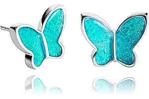 Pendientes Aretes Lujo Pequeño; Joyería para Mujer (Estilo 27 - Mariposa Brillo Azul Celeste Plata)