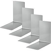 Fermalibri In Metallo Alco Albert 4 Pezzi - Grigio, 14x8.5cm Per Libreria E Ufficio - Foto 3