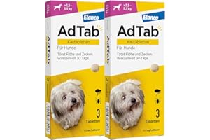 AdTab Sparset: Doppelpack Hunde Zecken- und Flohschutz (> 2,5 bis 5,5 kg), Kautablette tötet Zecken und Flöhe schnell ab und schützt einen Monat lang, leicht zu verabreichen (3 St. pro Packung)