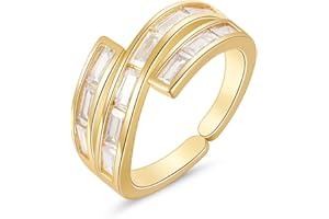 KissYan Gold Ring for Women, 14K Gold Plated Adjustable Open Chunky Finger Rings Twisted Band Rings Dainty Cubic Zirconia Trendy Jewelry Gifts
