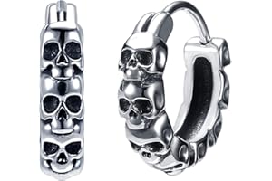 PUNKTRACKER Gothic Skull Hoop Earrings for Men Surgical Steel Mens Huggie Earrings Punk Black Helix Piercing Jewelry for Women